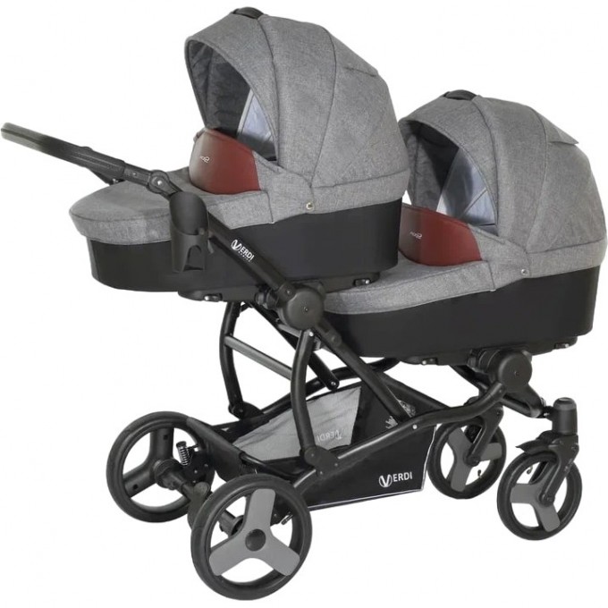 Коляска VERDI For 2 2 в 1, серый верх, черный низ и коричневая вставка 2020000001409